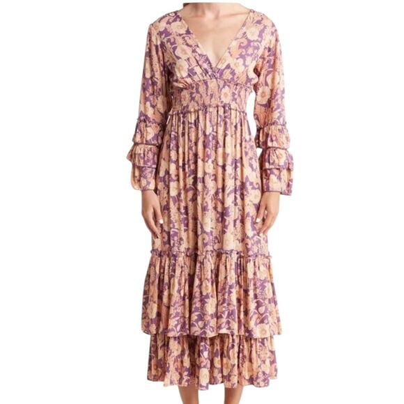 NWOT Angie Long Sleeve Floral Print Tiered Maxi Dress – Sz S - Picture 1 of 9